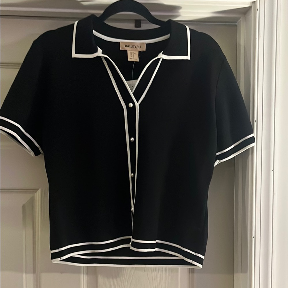 Bailey 44 Black Short Sleeve Shirt with White Trim